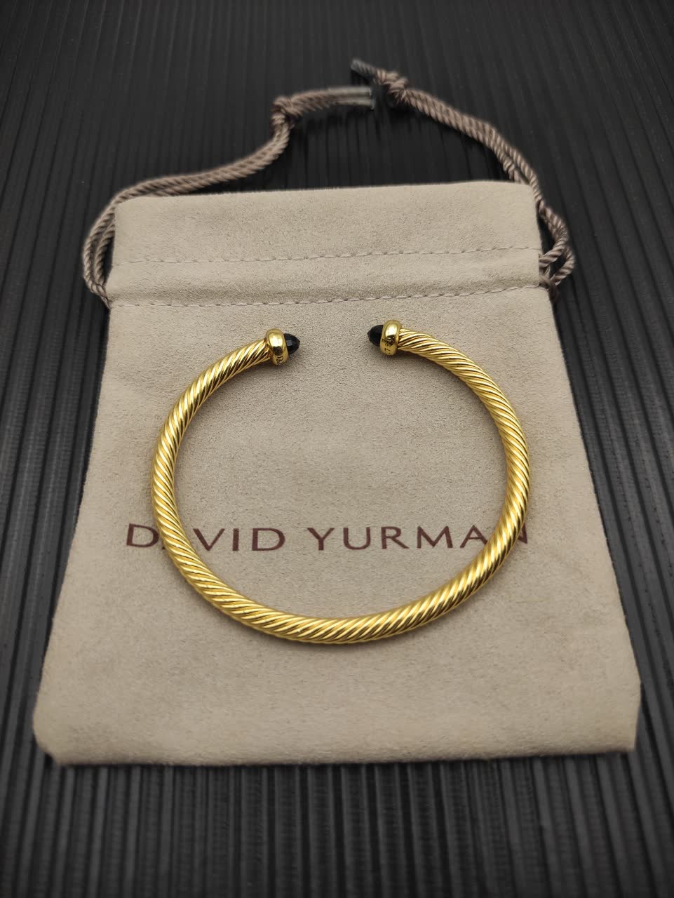 David Yurman Gold Tone Black Bead Cuff Bracelet